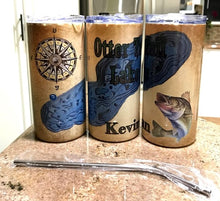 Load image into Gallery viewer, &quot;Lake Map&quot; 16oz Stainless Steel Insulated Cup with Lid and Straw
